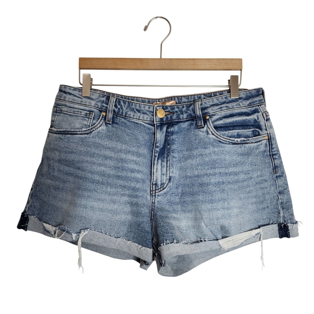 Kut from the Kloth Jane High Rise Shorts Women 12 Blue Denim Distressed Cuffed